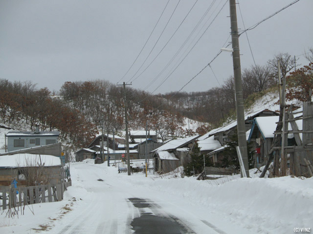 雪景色　雪道　道路 北海道の道路 道北 苫前町 力昼 番屋の沢 集落
